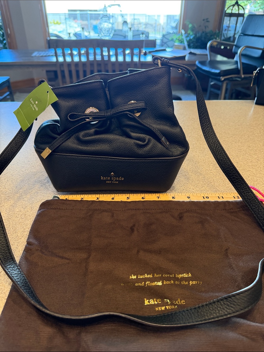 NWT kate spade New York Black Pebbled Leather Drawstring Crossbody